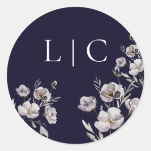 Elegante bruiloft dark navy waterverf bloem ronde sticker