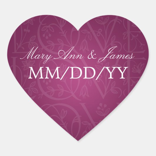 Elegante bruiloft datum liefde bloeien bessen roze hart sticker (Voorkant)