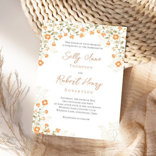 Elegante bruiloft Eenvoudige Perzik Bloemen Kaart