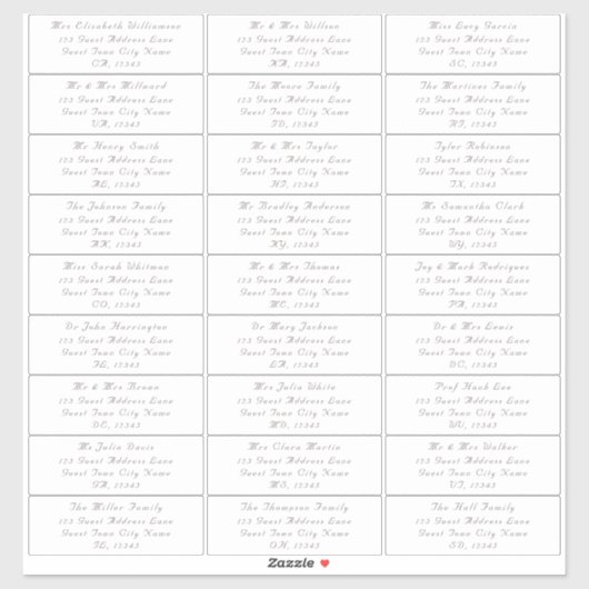 Elegante Bruiloft Gast Adresetiketten Sticker (Vel)