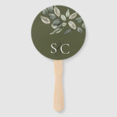 Elegante bruiloft gebladerte gemuteerde groen mono handwaaier (Voorkant)