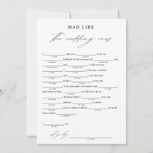 Elegante bruiloft geloften bruids libs spel kaart (Voorkant)