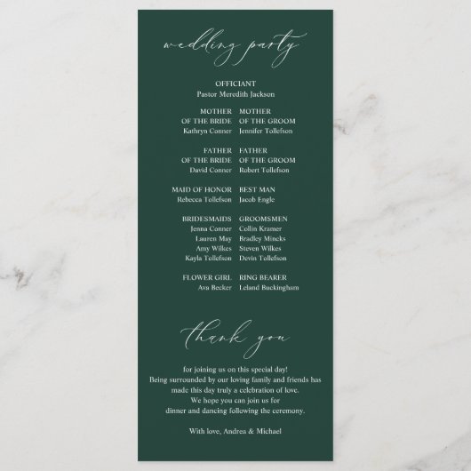 Elegante bruiloft groen blad wit bloemprog programma (Achterkant)