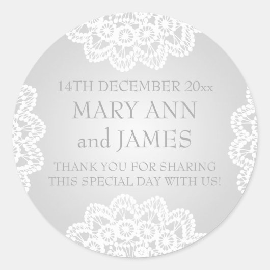 Elegante bruiloft gunst tag  kant zilver (Voorkant)