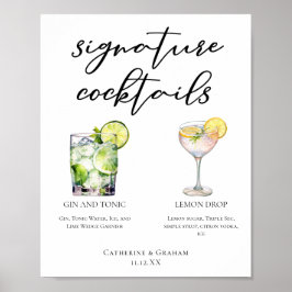 Elegante bruiloft handtekening cocktails menu poster