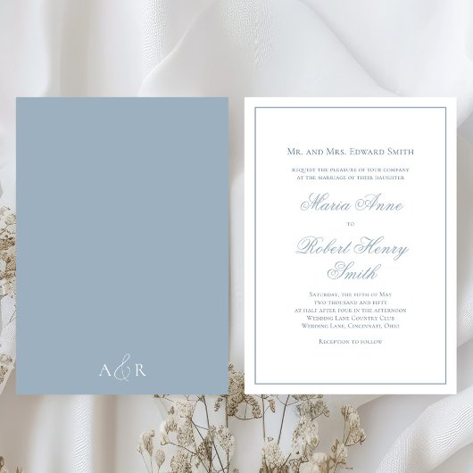Elegante bruiloft kalligrafie script Dusty Blue Kaart