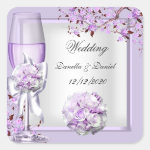 Elegante Bruiloft Lavendel Paarse Lila 4 Vierkante Sticker