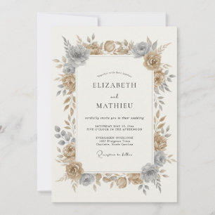 Elegante bruiloft met bronzen botanische motieven kaart
