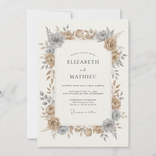 Elegante bruiloft met bronzen botanische motieven kaart (Voorkant)