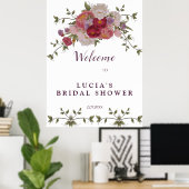 Elegante bruiloft met burgundy bloemen welkom poster (Thuiskantoor)