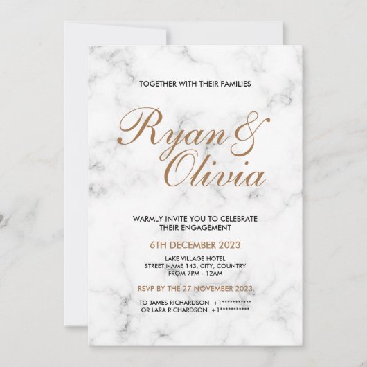 Elegante bruiloft met witte marmer kaart (Voorkant)