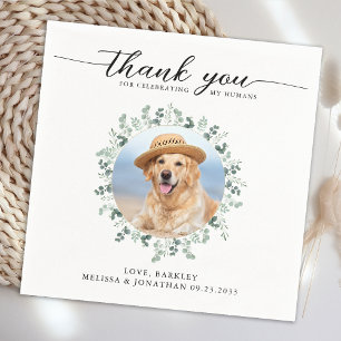 Elegante bruiloft moderne foto hond huisdier dank  servet