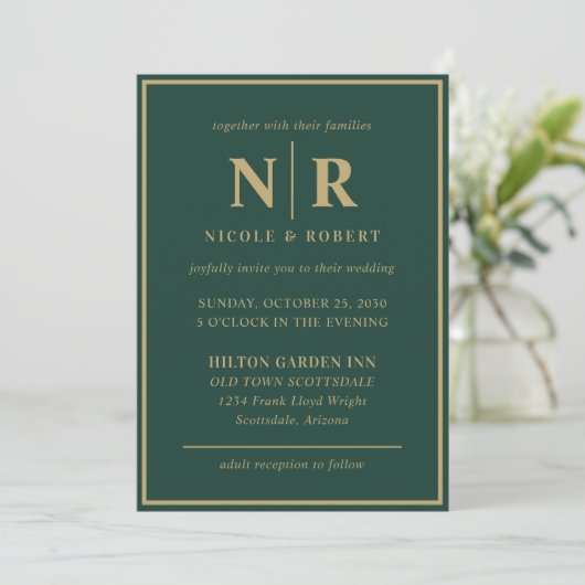 Elegante bruiloft Monogram bruid en bruidegom Init Kaart (Staand voorkant)