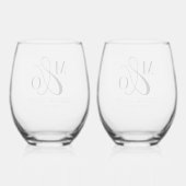 Elegante Bruiloft Monogram Drinkware Set Wijnglas Zonder Voet (Achterkant)