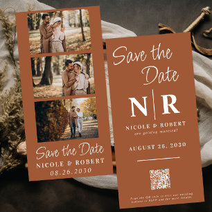 Elegante Bruiloft Monogram Fotostrip QR Code Save The Date