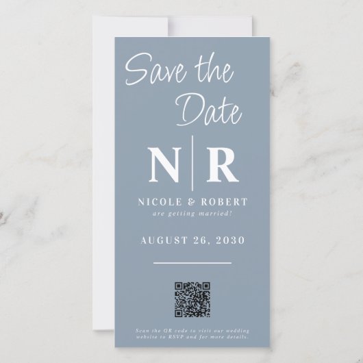 Elegante Bruiloft Monogram Fotostrip QR Code Save The Date (Achterkant)