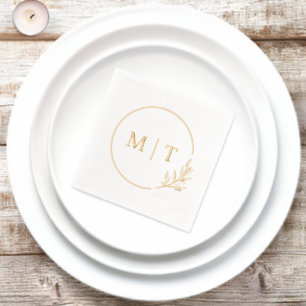 Elegante bruiloft monogram groen bladeren folie servetten