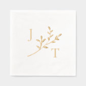 Elegante bruiloft monogram groen bladeren folie servetten (Voorkant)