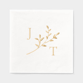 Elegante bruiloft monogram groen bladeren folie servetten