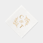 Elegante bruiloft monogram groen bladeren folie servetten (Rechts)