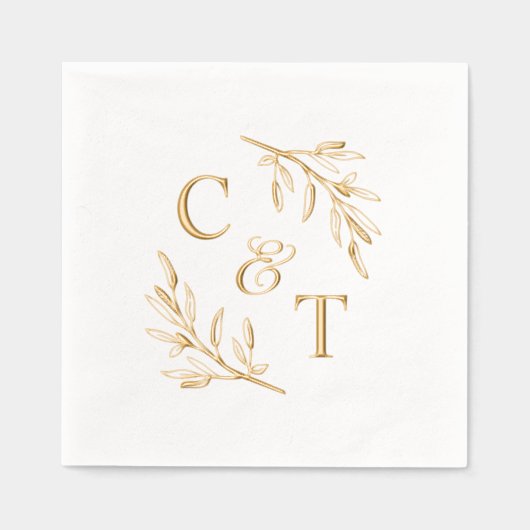 Elegante bruiloft monogram groen bladeren folie servetten (Voorkant)