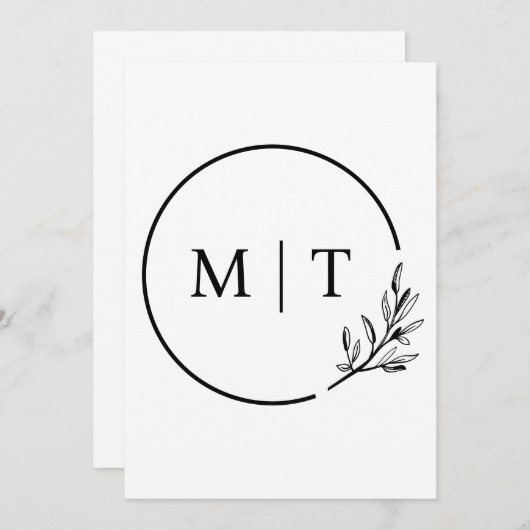 Elegante bruiloft monogram groen bladeren kaart (Voorkant / Achterkant)