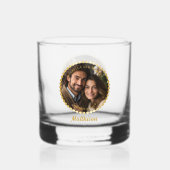 Elegante bruiloft of Jubileum paar foto naam Whisky Glas (Voorkant)