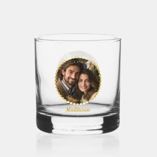 Elegante bruiloft of Jubileum paar foto naam Whisky Glas