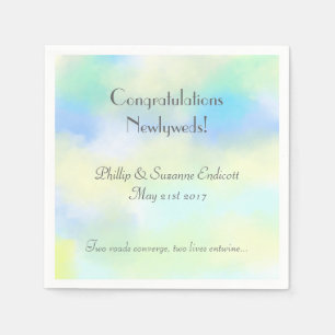 Elegante Bruiloft Passen getrouwd Geel Blauw Water Servet