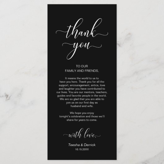 Elegante bruiloft plaats instelling dank u kaart (Voorkant)