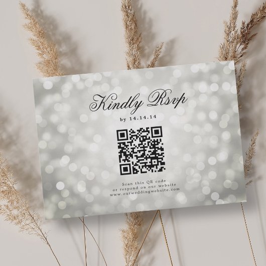 Elegante bruiloft QR RSVP Bokeh Lichten Zilver