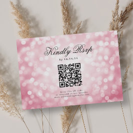 Elegante bruiloft QR RSVP Bokeh Lights Blush Pink Kaartje