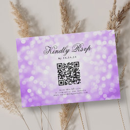 Elegante bruiloft QR RSVP Bokeh Lights Paarse Kaartje