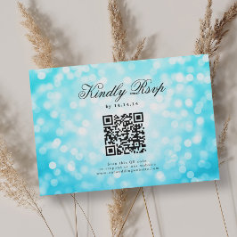 Elegante bruiloft QR RSVP Bokeh Lights Turquoise Kaartje