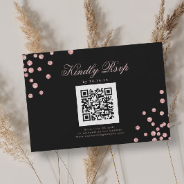 Elegante bruiloft QR RSVP Roos Goud Confetti Zwart