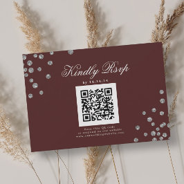 Elegante bruiloft QR RSVP Silver Confetti Bourgogn