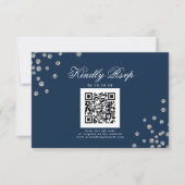 Elegante bruiloft QR RSVP Silver Confetti Navy (Voorkant)