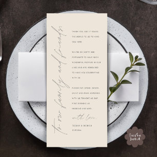 Elegante bruiloft receptie dank u kaart voor de ga
