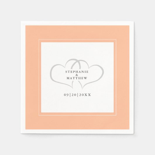 Elegante bruiloft romantische harten perzik cockta servet (Voorkant)