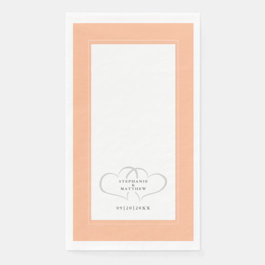 Elegante bruiloft romantische harten perzik diner  servet (Voorkant)