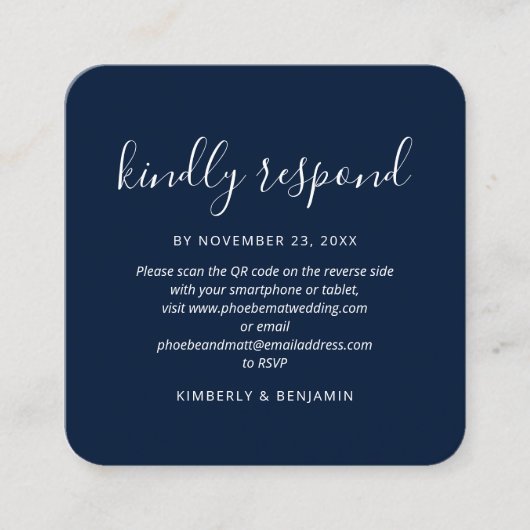 Elegante bruiloft RSVP kaart met QR code Vierkante Visitekaartje (Voorkant)