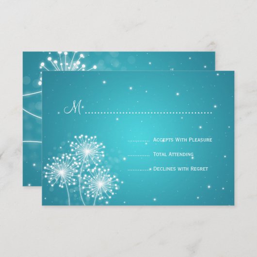Elegante bruiloft RSVP Zomer Sparkle Turquoise (Voorkant / Achterkant)