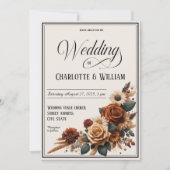 Elegante bruiloft script rustieke bruine bloem kaart (Voorkant)