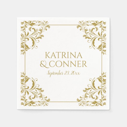 Elegante bruiloft servetten | Nadine (goud) 2 (Voorkant)