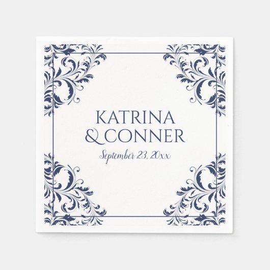 Elegante bruiloft servetten | Nadine (marineblauw) (Voorkant)