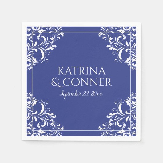 Elegante bruiloft servetten | Nadine (Royal Blue) (Voorkant)