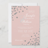 Elegante bruiloft Silver Glitter Confetti Blush Kaart (Voorkant)