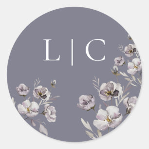 Elegante bruiloft sombere grijze waterverf bloem ronde sticker