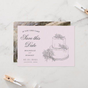 Elegante bruiloft taart foto opslaan van de datum kaart
