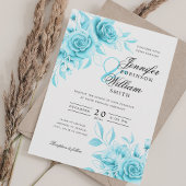 Elegante bruiloft Turquoise Waterverf Bloemen Kaart
